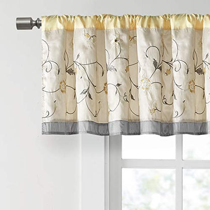 Madison Park Embroidered Window Valance, 50"x18", Yellow - color: Yellow, size: 18"W x 50"L (Pack of 1)