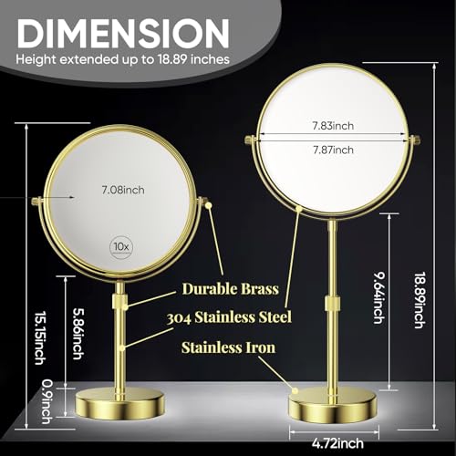 Nicesail Adjustable Tabletop Makeup Mirror Magnified Vanity Gold 10X - color: Gold-10x