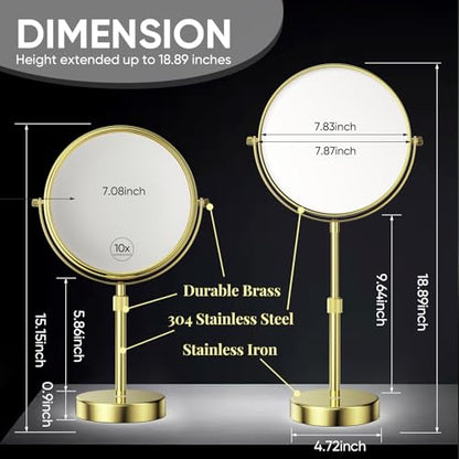 Nicesail Adjustable Tabletop Makeup Mirror Magnified Vanity Gold 10X - color: Gold-10x