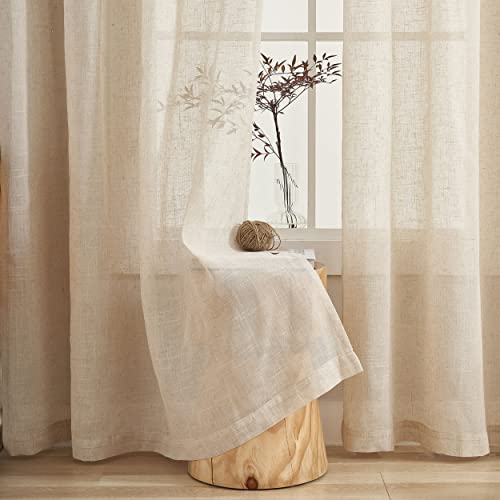 Demetex Natrual Linen Sheer Curtains Small Semi Sheer Curtains for Kitchen Window 2 Panels, 54 x 45 inch Long, Beige - color: Linen, size: 54"W x 45"L (Pack of 2)