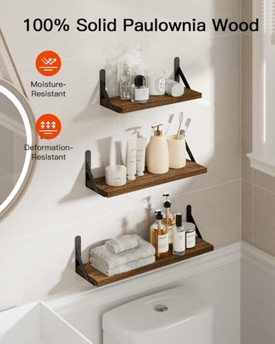 Amada Solid Paulownia Wood Wall Shelves, Medium Size, 6 Pcs, Brown - color: Brown, size: Medium