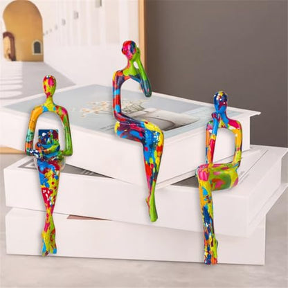 3Pcs Abstract Graffiti Art Thinker Statue, Reading Women Sculptures - color: Graffiti a