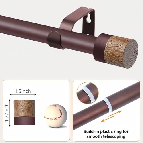 1 Pack Boho Rustic Adjustable Wood Curtain Rod 32-88 Inch, Bronze - color: Bronze, size: 32"-88"|1 PACK