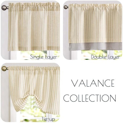 jinchan Stripe Linen Kitchen Valance Curtain, 50x16, 1 Panel, Beige - color: Boxter Striped | Beige on Linen, size: 50"W x 16"L (Pack of 1)