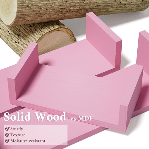 SRIWATANA Pink Floating Shelves, Set of 3 Solid Wood Wall Mounted Shelves - color: Pink