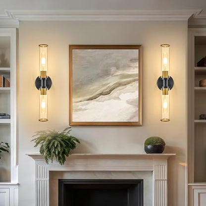 Rayogale Black & Gold Wireless Battery Operated Wall Sconces with Remote - color: Black Gold(Clear Tubular Lampshade)