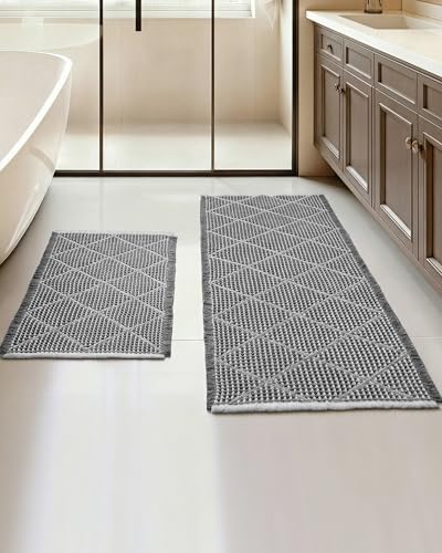 Waffle Bath Mat Set, Non Slip Bathroom Rugs 2 Piece, Gray & Light Gray - color: Grey & Light Grey