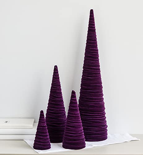 Your Heart's Content Plum Velvet Trees Set of 4, Handcrafted Mantel Accent, Wedding Centerpiece, Valentine Purple Tabletop Tree, Winter Elegance, Gift for (Plum) - color: Plum