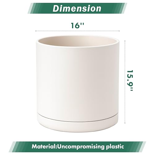 D'vine Dev Plastic Planter Pot with Saucer, 16 in, Oatmeal, 74-X-H-5 - color: Oatmeal, size: 16 Inch