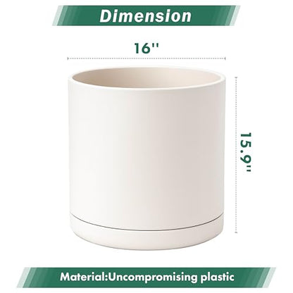 D'vine Dev Plastic Planter Pot with Saucer, 16 in, Oatmeal, 74-X-H-5 - color: Oatmeal, size: 16 Inch