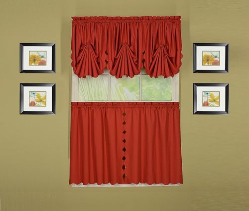 Today's Curtain, Orleans Scallop Curtain, Brick Red 24" Tier Pair, 60" W x 24" L, Brick Red - color: Brick Red, size: 60"W x 24"L (Pack of 1)