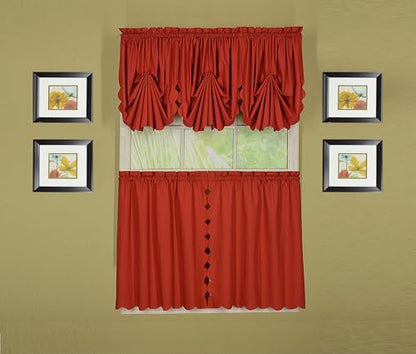 Today's Curtain, Orleans Scallop Curtain, Brick Red 24" Tier Pair, 60" W x 24" L, Brick Red - color: Brick Red, size: 60"W x 24"L (Pack of 1)