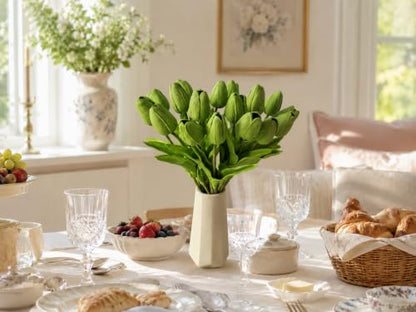 Mandy's 20 Stems Green Artificial Tulip Flowers for Home Centerpieces - color: Green