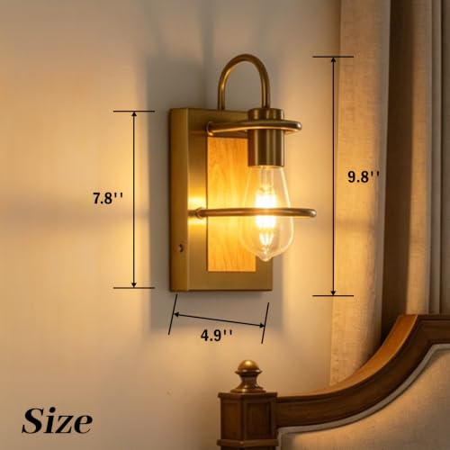 Gold Wall Sconces Battery Operated Set Of 2, Rechargeable Wall Lights - color: Gold Light Wood, size: 3 Color