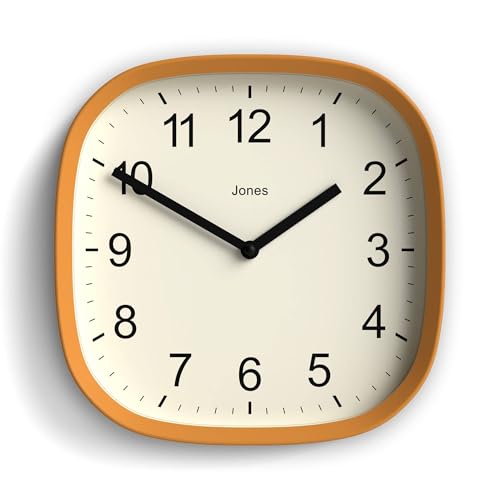 JONES CLOCKS® Sprite wall Clock | Modern Square Clock | 10" | Yellow - color: Mustard Yellow