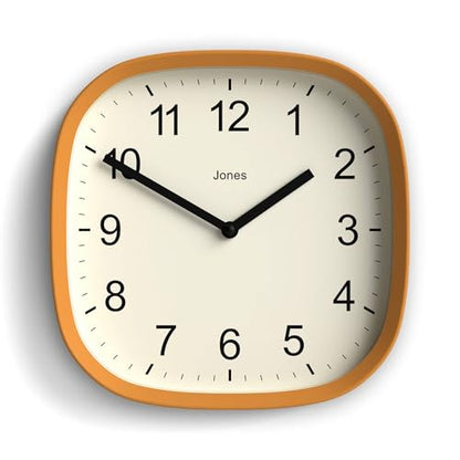 JONES CLOCKS® Sprite wall Clock | Modern Square Clock | 10" | Yellow - color: Mustard Yellow