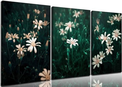 CHTEXA Dark Green Daisy Canvas Wall Art, 3 Piece Gallery Wrapped Set, 12x16 - color: Three-petaled white flowers-6, size: 12x16 inch