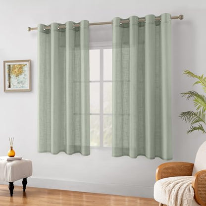 HOMEIDEAS Sage Green Linen Textured Sheer Curtains, 52 X 63, 2 Panels - color: Sage Green, size: 52"W x 63"L (Pack of 2)