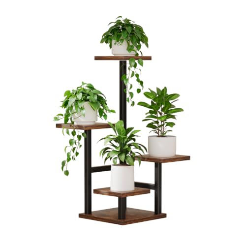 Yzosvki Plant Stand Indoor Tiered Corner Plant Shelf for Indoor Plants - color: Rustic Brown, size: Square