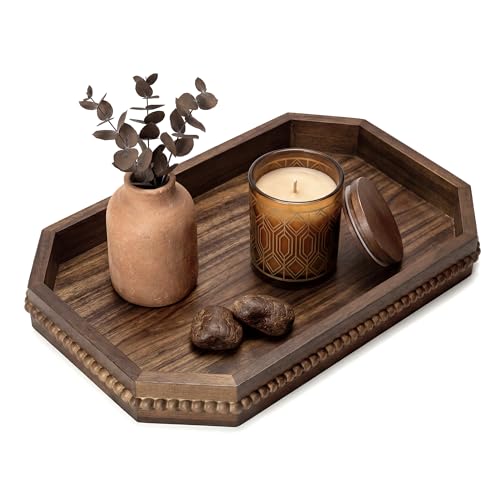 EOSAHR Acacia Wood Decorative Tray: Serving Tray for Table Decor,Dark Brown - color: Dark Acacia