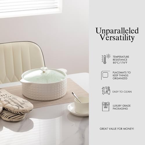 Placemats Set of 4 - Easy Clean Woven Vinyl Placemats for Dining Table, Indoor/Outdoor Place Mats, Washable PVC Table Mats（Beige） - color: A-beige