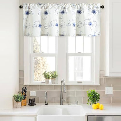 VOGOL Blue Floral Vine Embroidered Window Valance, 60 x 18, 1 Panel - color: Hy-blue, size: 60"W x 18"L (Pack of 1)