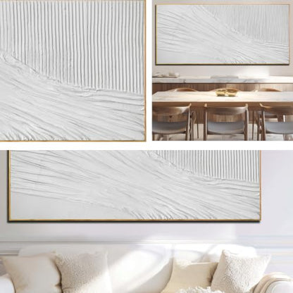 Large Framed Textured Wall Art, White Abstract Canvas 32x70 Inch - color: White, size: 70"L x 32"W