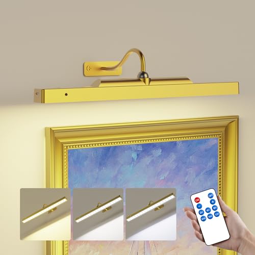 Lights for Pictures on Wall, 16in Battery Operated Picture Lights for Paintings, 5000mAh Wall Lights with Remote and 3 Light Modes,Art Light for Wall Painting,Frame, Portrait, Dartboard - Gold - color: Gold, size: 1 Pack