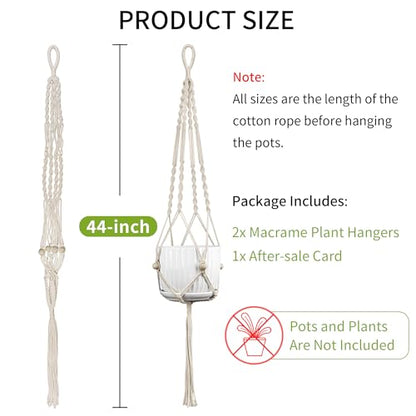Macrame Plant Hanger - Fits 4-12 Inch Pots, Set of 2, Ivory - color: 44+44 Inch Ivory