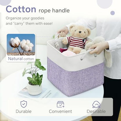 FinishingBo 11 inch Cube Storage Bin with Handles 6 Pack - color: White/Purple-6 Pack