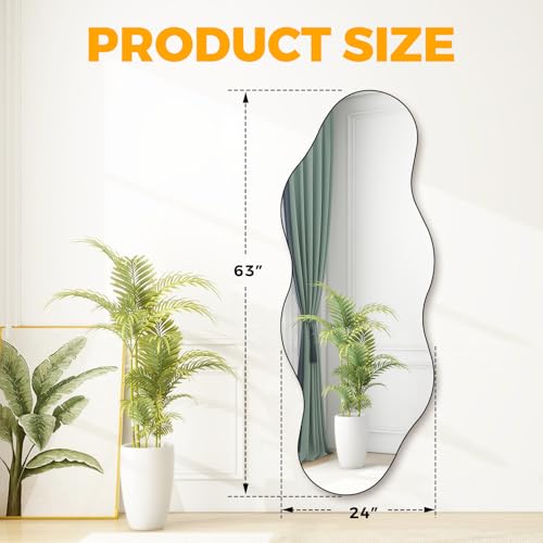 QDSSDECO 63" x 24" Full Length Mirror Irregular Wavy Mirror, Frameless - color: Cloud-2