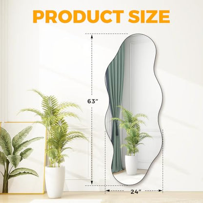 QDSSDECO 63" x 24" Full Length Mirror Irregular Wavy Mirror, Frameless - color: Cloud-2