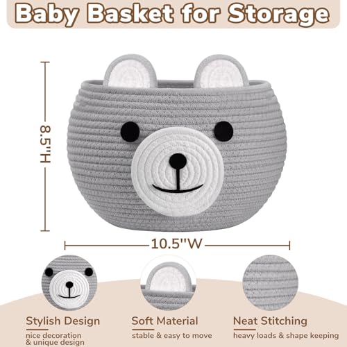 CherryNow Baby Basket for Gifts Empty, Cute Bear Design, Light Grey - color: Light Grey, size: 10.5"D x 8.5"H