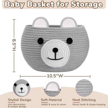 CherryNow Baby Basket for Gifts Empty, Cute Bear Design, Light Grey - color: Light Grey, size: 10.5"D x 8.5"H