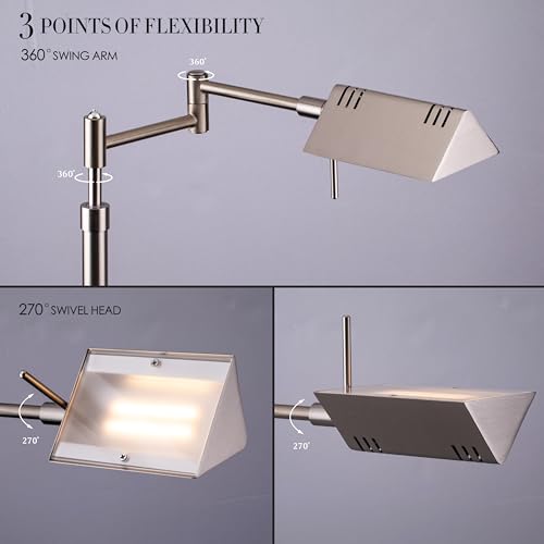 O'Bright Brook Adjustable Dimmable LED Pharmacy Floor Lamp, Brushed Nickel - color: Brushed Nickel