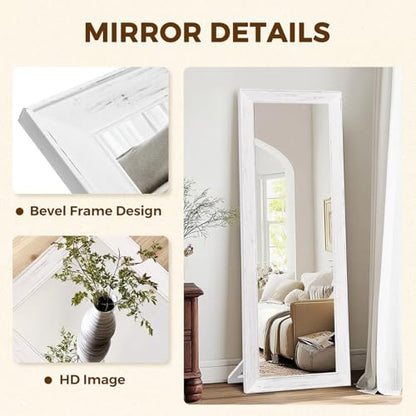 65x22in Full Length Mirror, Rustic White Beveled Wood Frame - color: White-beveled Frame, size: 65"L x 22"W