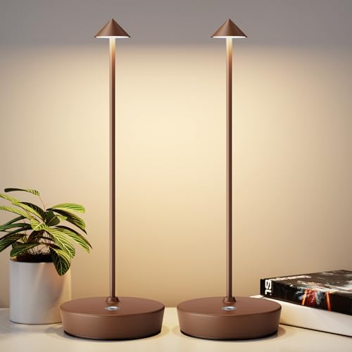 2Pack Rechargeable Cordless Table Lamp, Portable Powered LED Battery 6000mAh Metal USB Desk Lamp, 3 Levels Brightness Light for Restaurants Outdoor (2pack Coffee) - color: 2pack Coffee