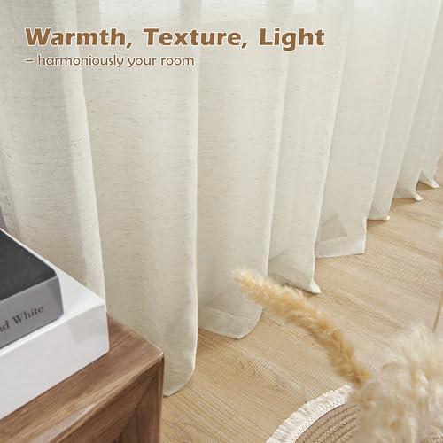 Linen Sheer Curtains for Living-Room Window Draperies 52"x108" 2 Pack Taupe - color: Natural (Taupe), size: 52"W x 108"L (Pack of 2)