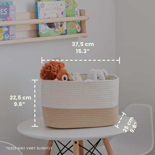 OrganiHaus Cotton Rope Baskets for Shelves, Set of 3, 15x9x10 - color: Honey / Off-White