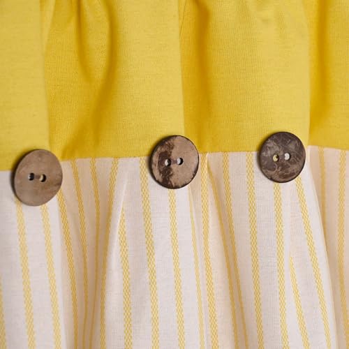 DOSLY Ides Farmhouse Rustic Cotton Valance Curtain, Yellow Striped Pleated Design with Coconut Buttons, Multi-Room Window Treatment for Kitchen Living Room Bedroom, 52" W x 18" L - color: Yellow & Yellow Stripe, size: 52"W x 18"L (Pack of 1)