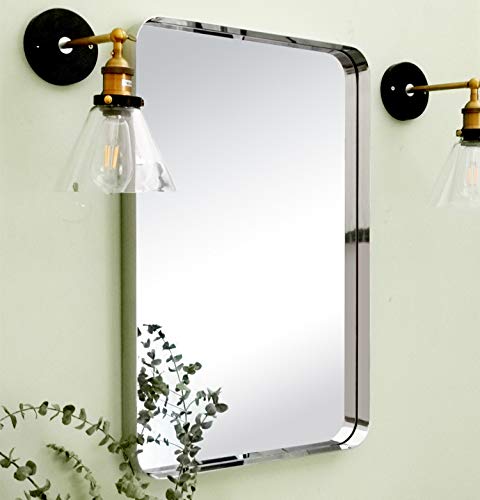 TEHOME 24x36 inch Chrome Metal Framed Bathroom Mirror for Wall in Stainless Steel Chrome Rounded Rectangular Bathroom Vanity Mirrors Wall Mounted… - color: Chrome, size: 36"L x 24"W