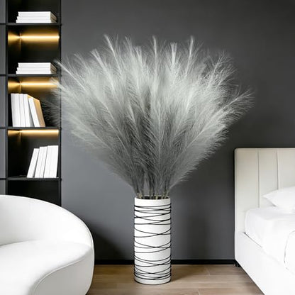 8 Pcs 35.4" Grey Gradient Faux Pampas Grass, Tall Pampas Grass Vase Filler - color: Grey, size: 35.4inch-8Pcs