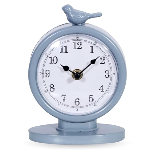 Classic Vintage Analog Mantel Desk Clock, Bright Blue