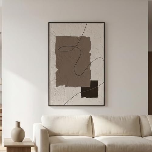 QKF Earth Geometric 3D Texture Black Aluminum Frame Canvas Wall Art - color: Taupe Beige Art