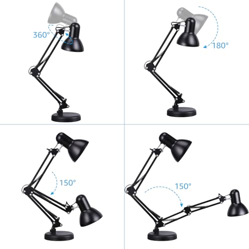TORCHSTAR Metal Desk Lamp, Adjustable Swing Arm, E26, Black - color: Black, size: 1 Unit