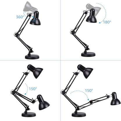 TORCHSTAR Metal Desk Lamp, Adjustable Swing Arm, E26, Black - color: Black, size: 1 Unit