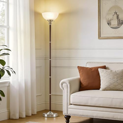 EJIAXIN 72" Wood Torchiere Floor Lamp with Glass Shade Walnut Standing Lamp - color: Walnut