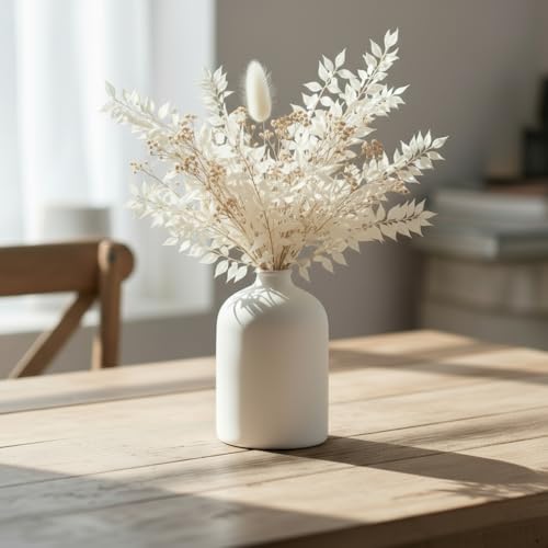 Carrot's Den White Ceramic Vase, Matte Textured Entryway Table Decor