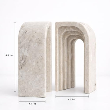 Decorative Bookends for Shelves – Heavy Duty Book Ends for Heavy Books, Stone-Inspired Composite Bookends, Non-Slip Base, Modern Home Office Decor, Gift Box Included, Set of 2