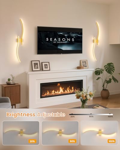 VOLISUN Battery Operated Wall Sconces Set of Two, 39.4 inch Wireless Wall Sconces, 3000K-6500K Dimmable Wall Lamps with Remote, Rechargeable Gold Wall Lights for Living Room, Hallway, Bedroom - color: Gold, size: 39.4 INCH